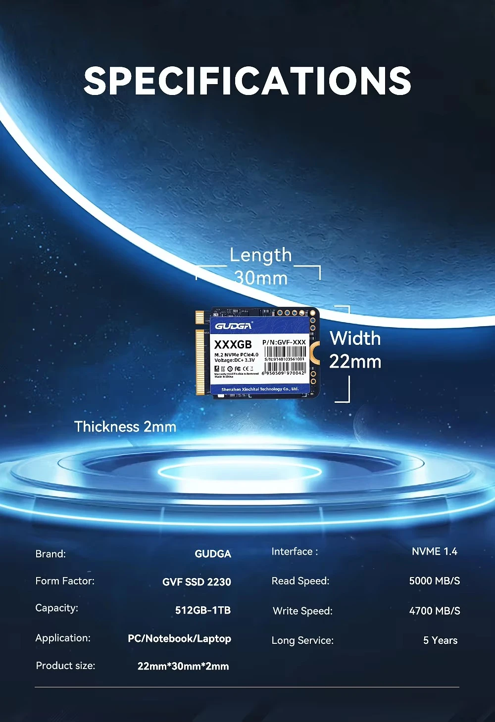 M.2 2230 PCIE 4.0 NVMe SSD 5000MB/s